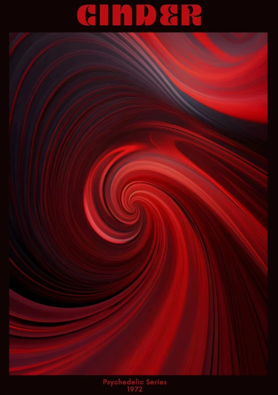 Red and black spiral design with 'Cinder' at the top
