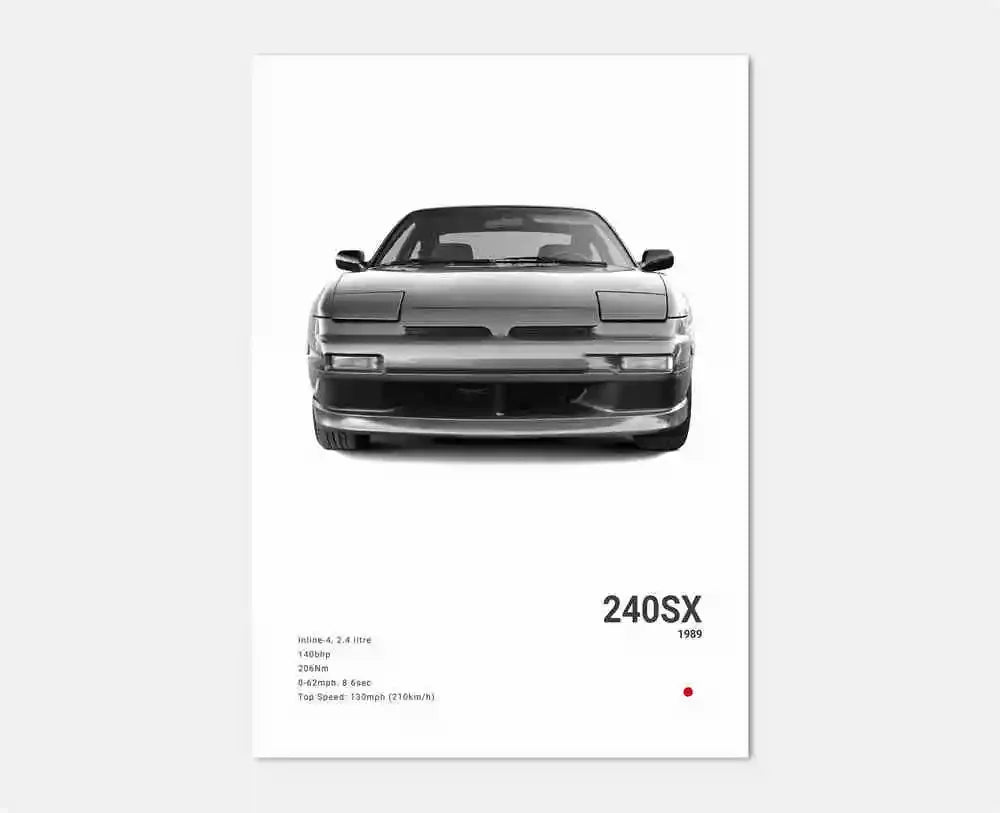 Car poster of a 240SX with minimal design on a white background