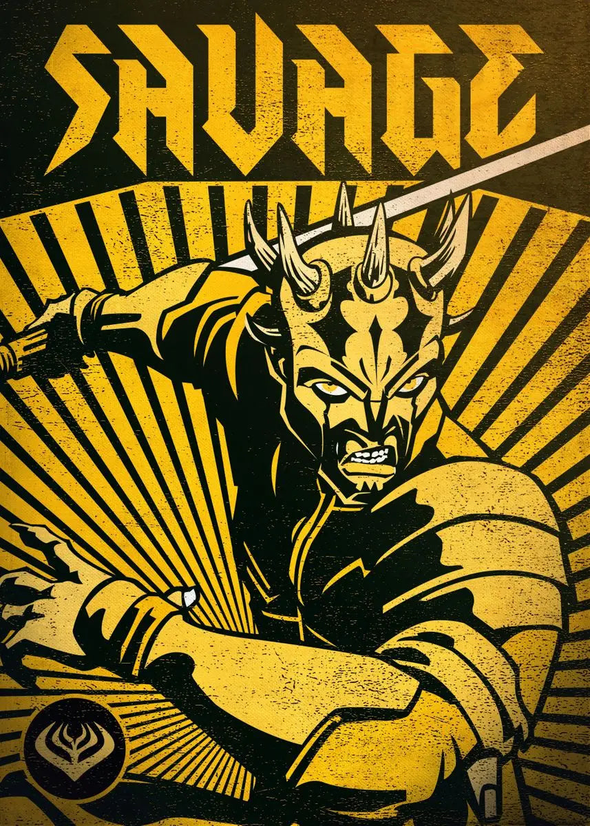 Savage-themed design with a warrior figure and the word 'SAVAGE' in bold letters.