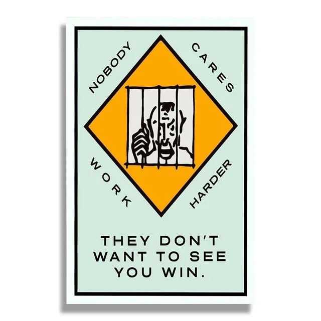 Motivational poster with text and graphic design on a light green background