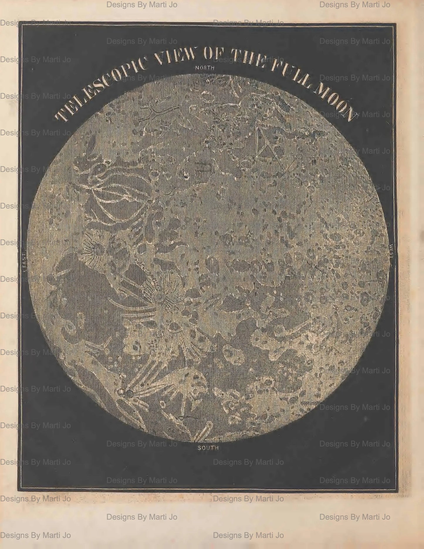 Vintage-style illustration of a telescopic view of the full moon