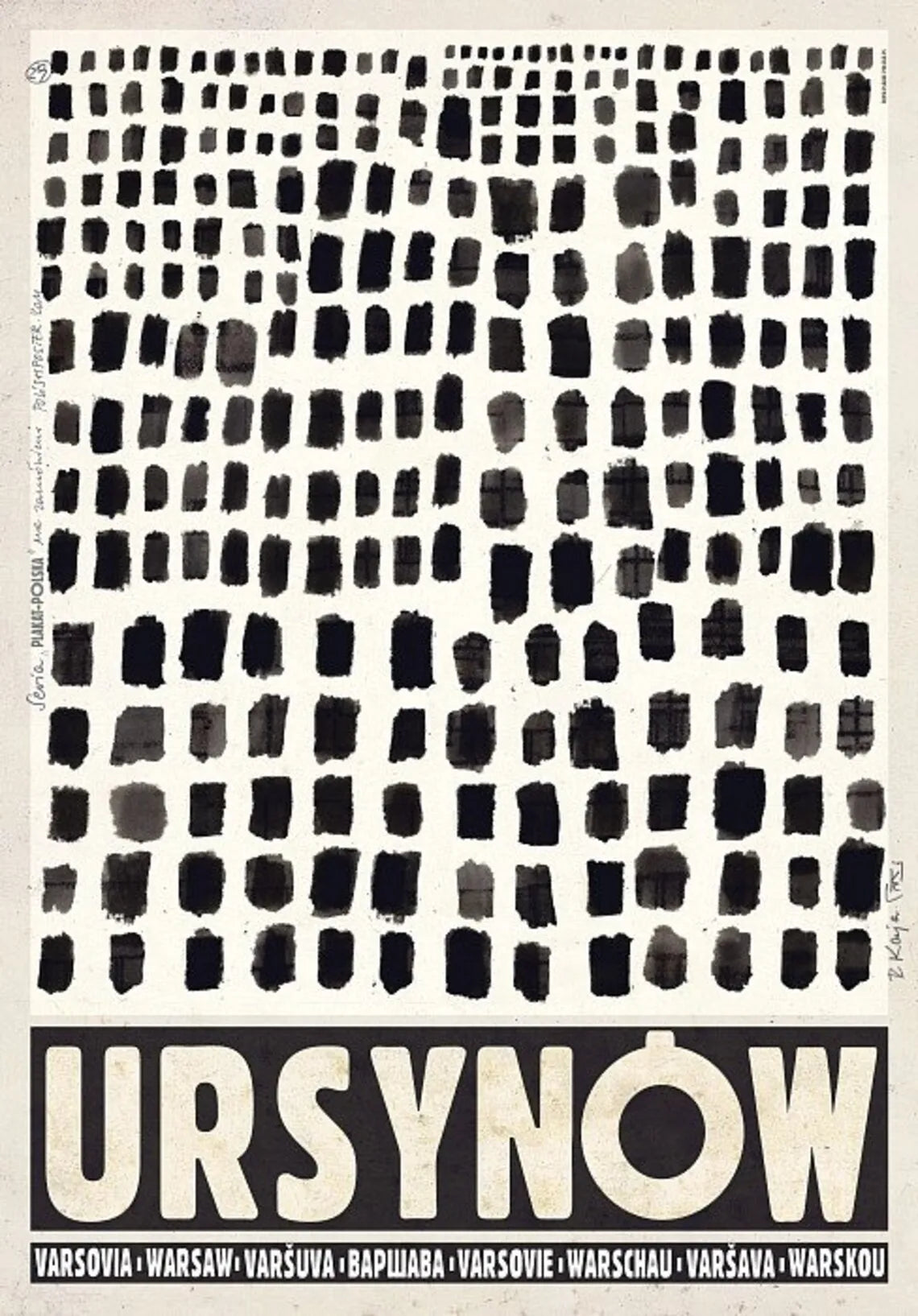 Poster with black grid pattern and 'URSYNOW' text on a white background