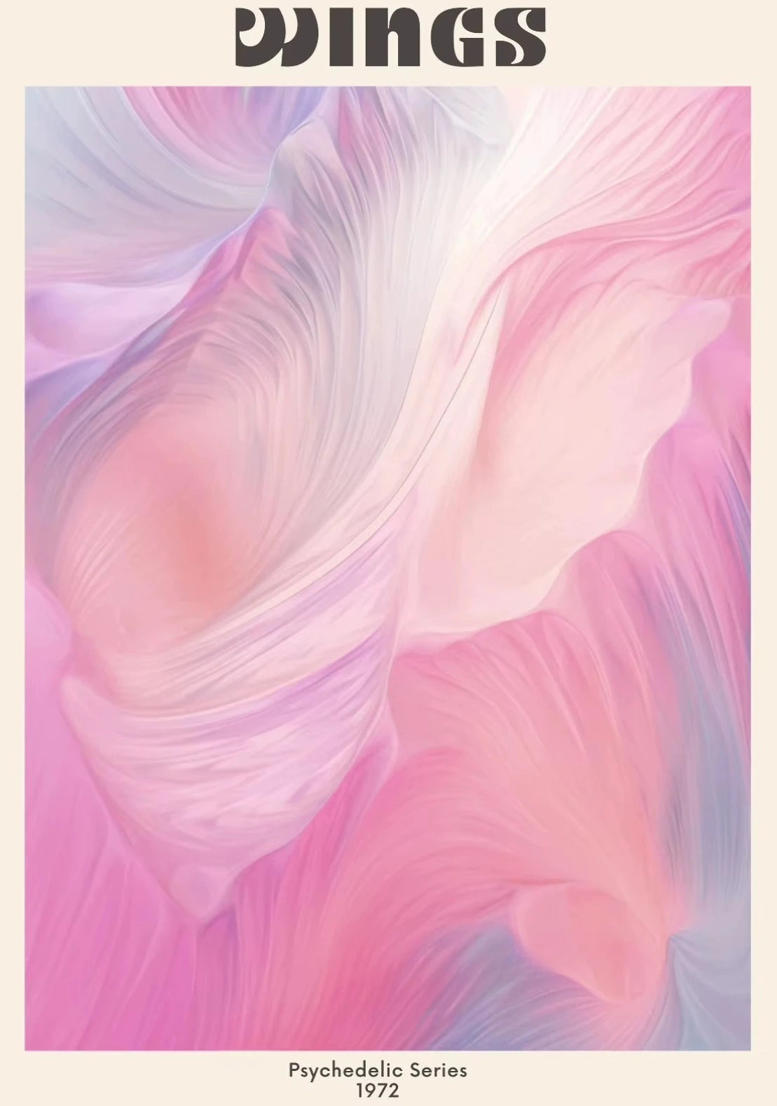 Colorful abstract design with 'WINGS' at the top on a beige background