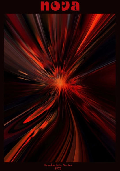 Abstract red and black design with 'nova' at the top