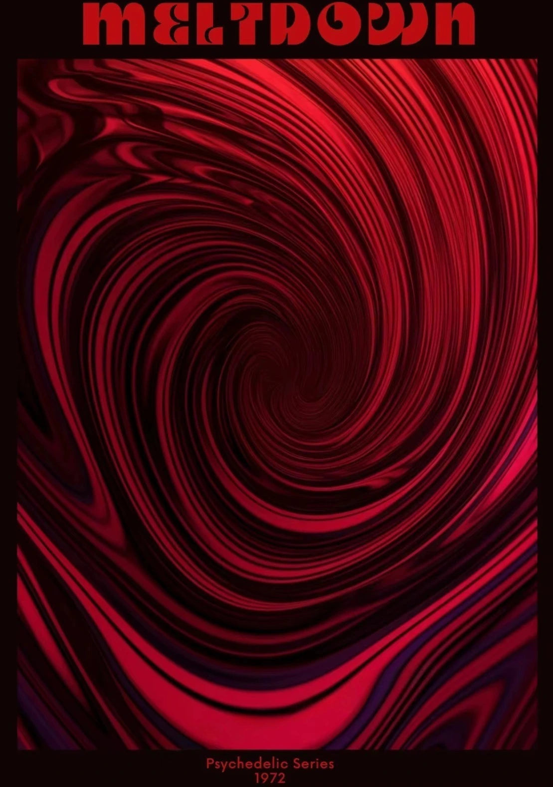 Artistic depiction of a swirling pattern with red and black colors, resembling a psychedelic design.