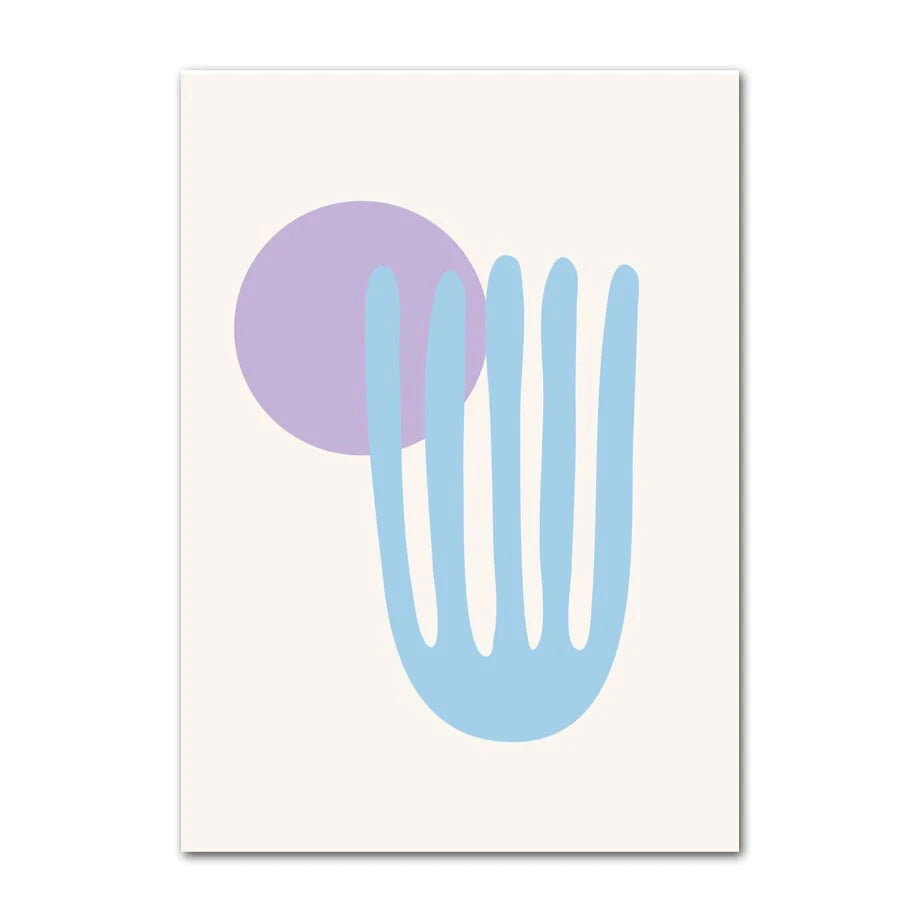Abstract design with a purple circle and blue curved lines on a white background