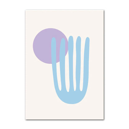 Abstract design with a purple circle and blue curved lines on a white background