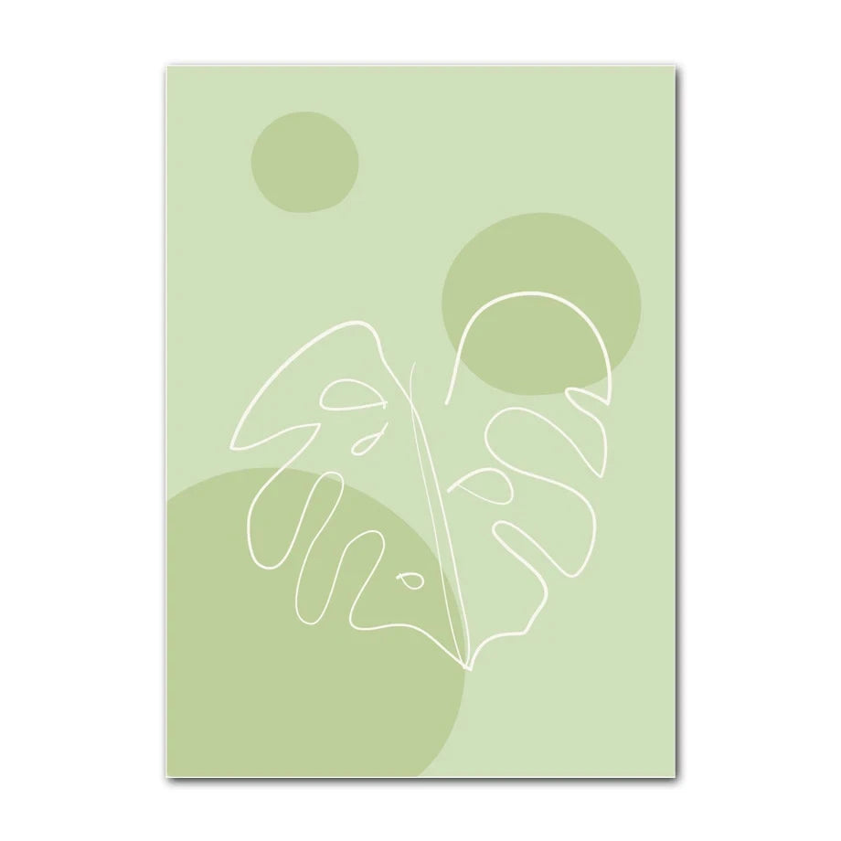 Minimalist line art of a leaf on a light green background