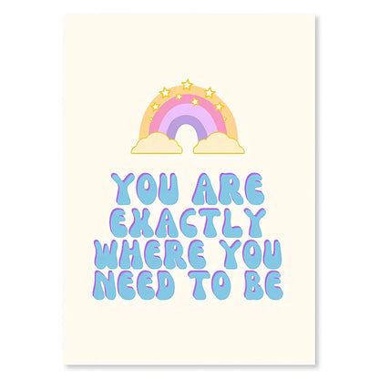 Motivational poster with rainbow and clouds on a light background
