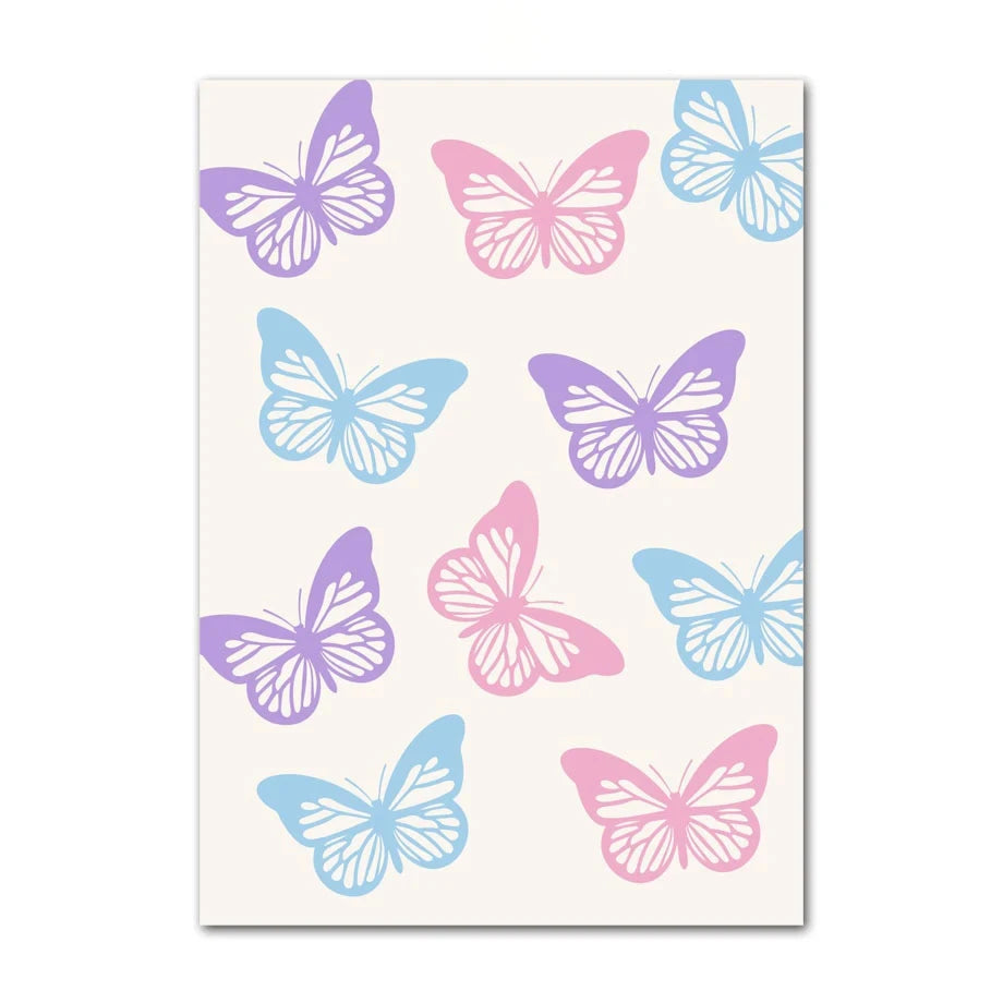 Butterfly pattern with pastel colors on a white background