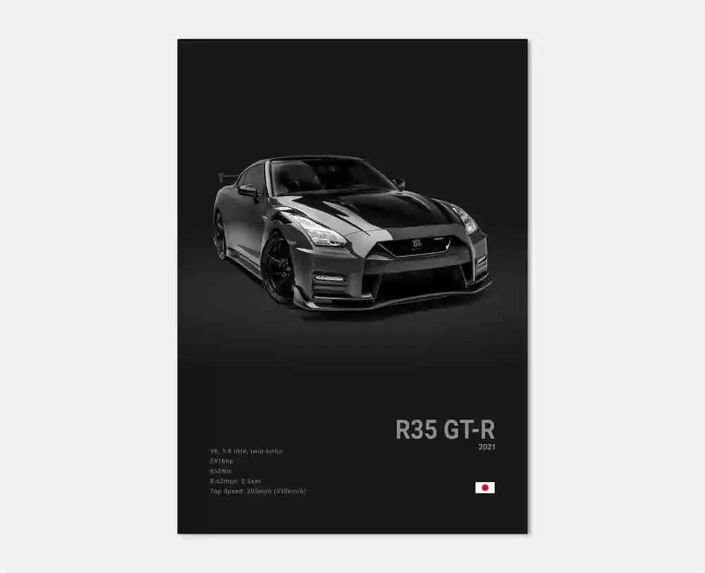 Nissan GT-R R35 on a black background