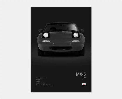 Poster of a Mazda MX-5 with minimal design on a black background