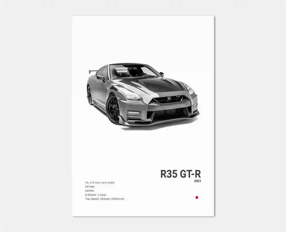 Nissan R35 GT-R poster on a white background