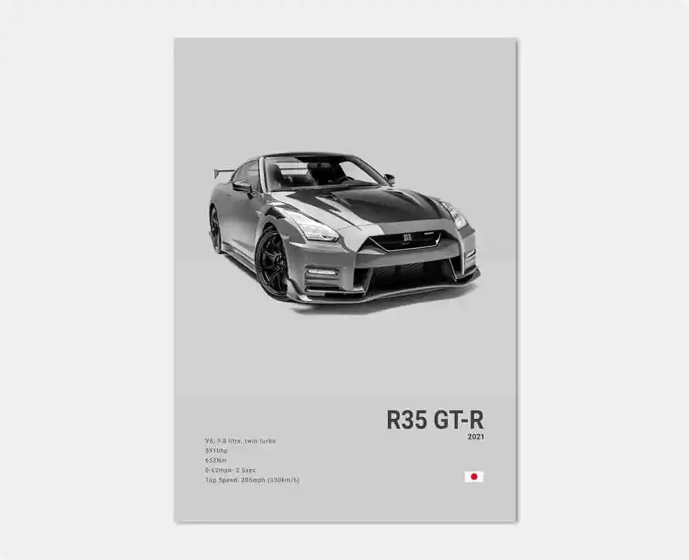 Nissan R35 GT-R poster on a light gray background