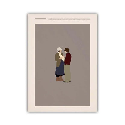 Framed artwork of two people embracing on a beige background