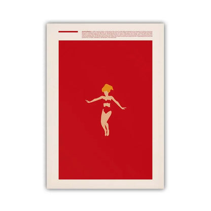 Framed artwork with a red background and a beige silhouette of a person.