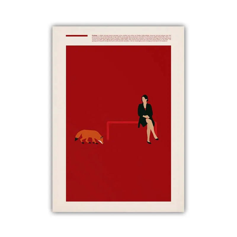 Framed artwork of a woman and dog on a red background