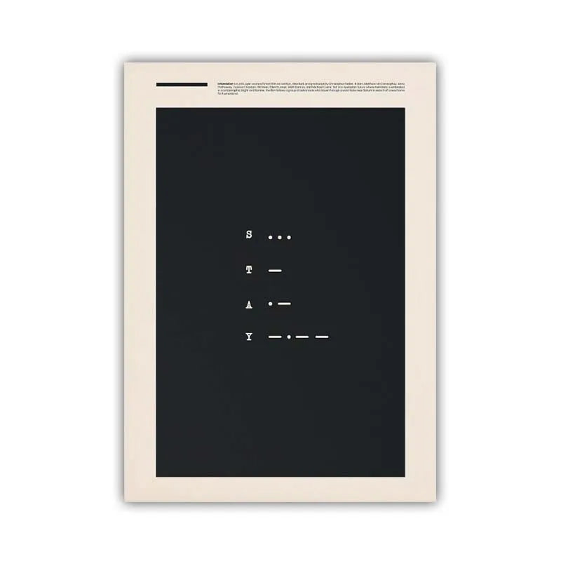 Framed poster with a black background and white text on a white background