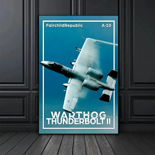 Poster of Fairchild Republic A-10 Warthog Thunderbolt II on a blue background Canvas & Curio