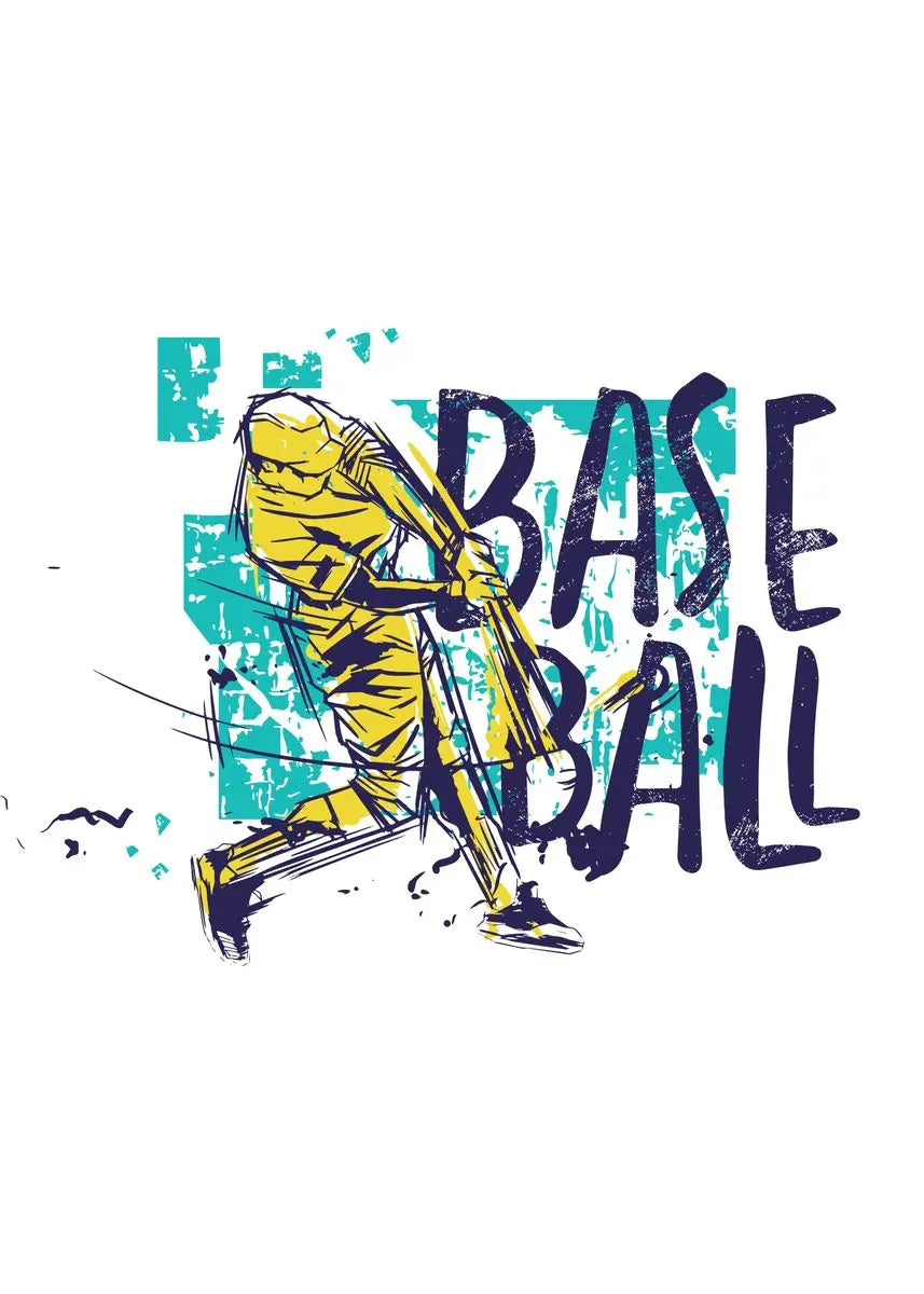 Illustration of a baseball player in action with 'Baseball' text on a white background