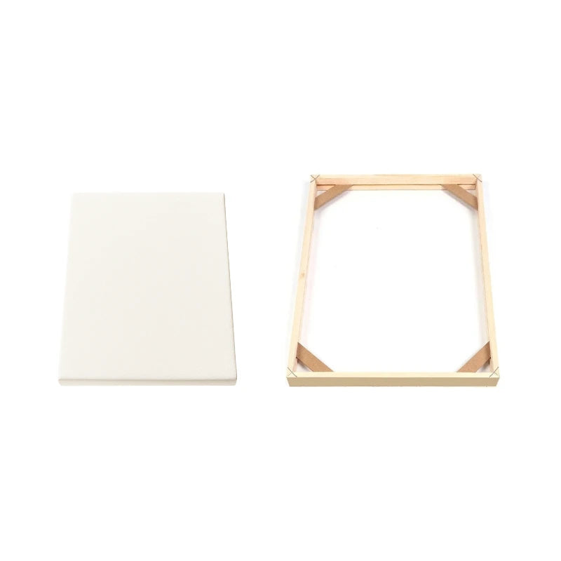 Wooden square frame and white square canvas on a white background