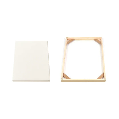 Wooden square frame and white square canvas on a white background