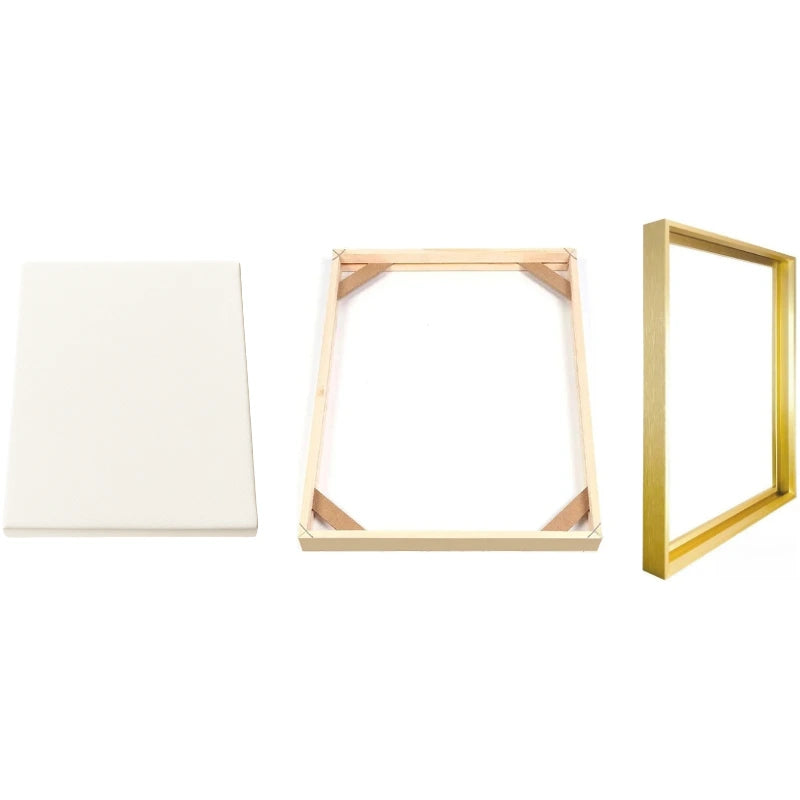 Three square frames in different colors on a white background