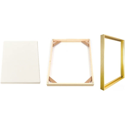 Three square frames in different colors on a white background