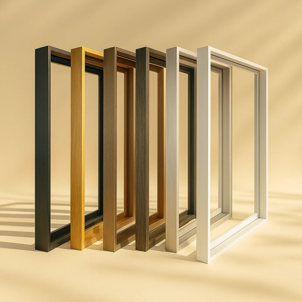 Set of different colored frames on a beige background