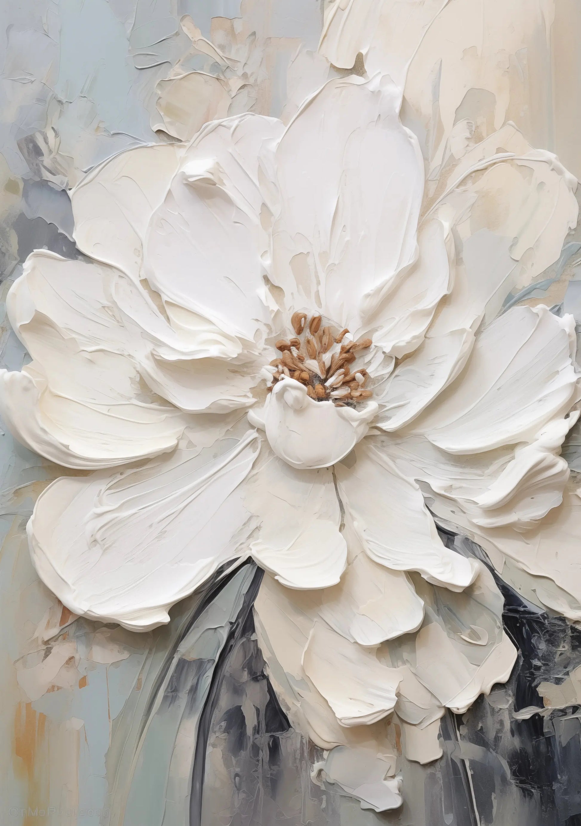 Artistic depiction of a white flower with a textured background