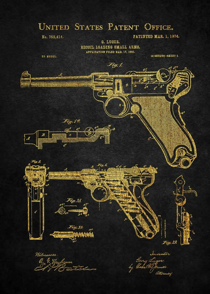 Patent illustration of a revolver on a dark background