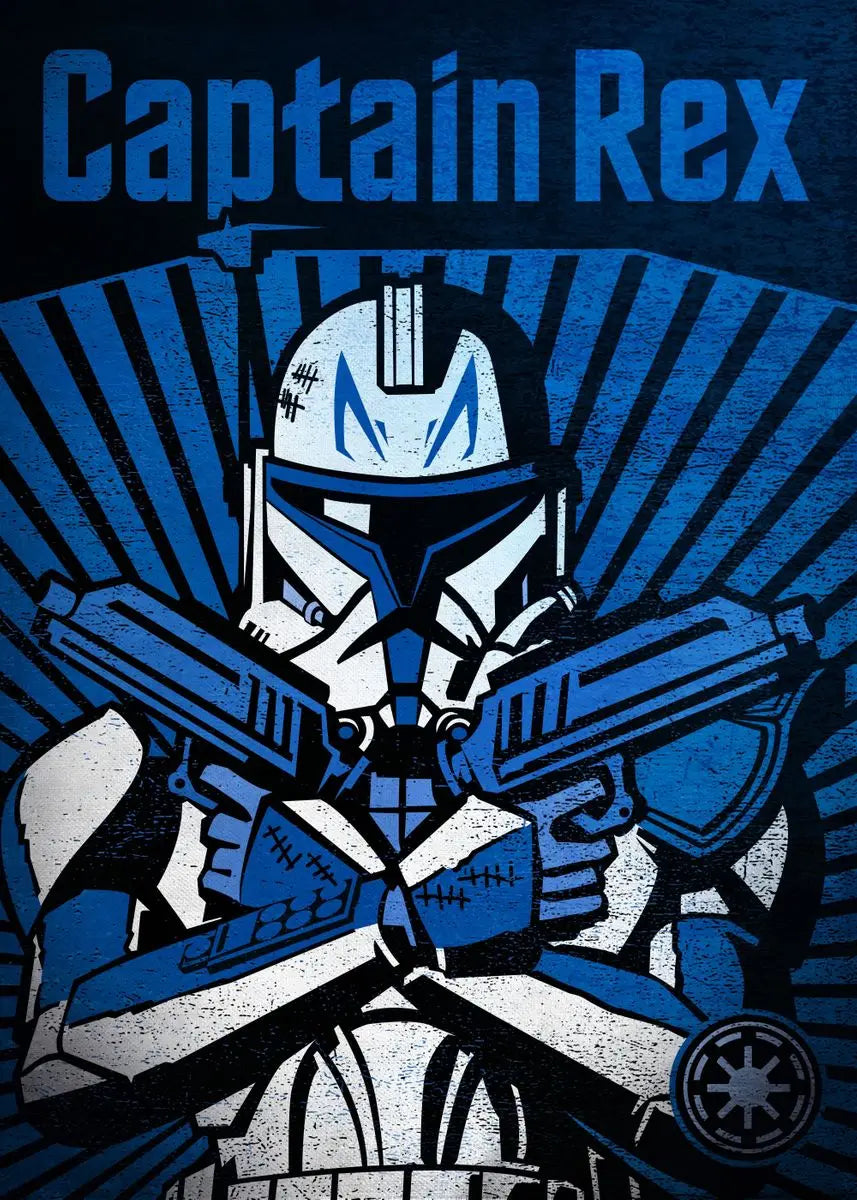 Character in a helmet with crossed guns on a blue and gray background, labeled 'Captain Rex'.