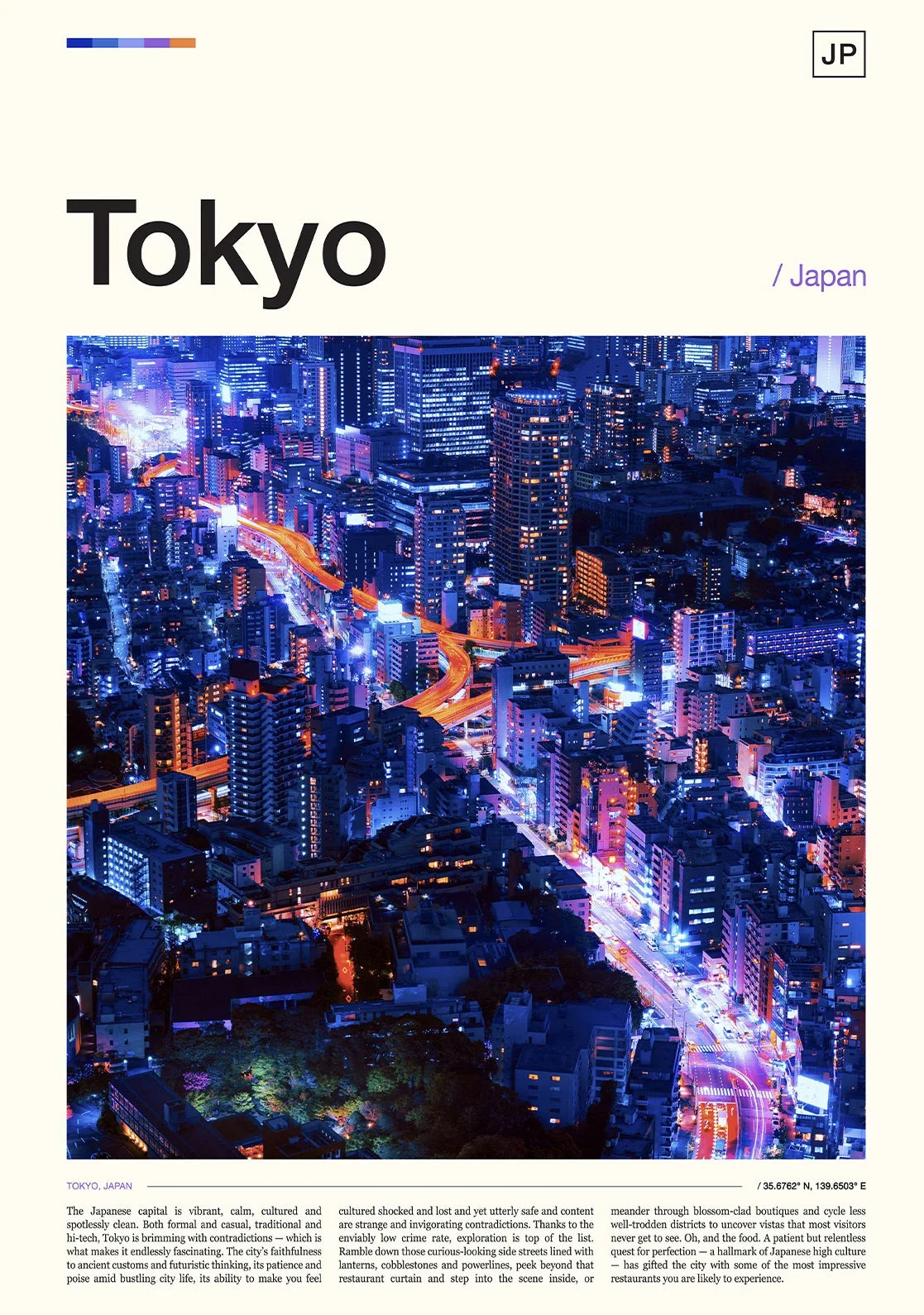 Aerial view of Tokyo at night with illuminated streets and buildings.