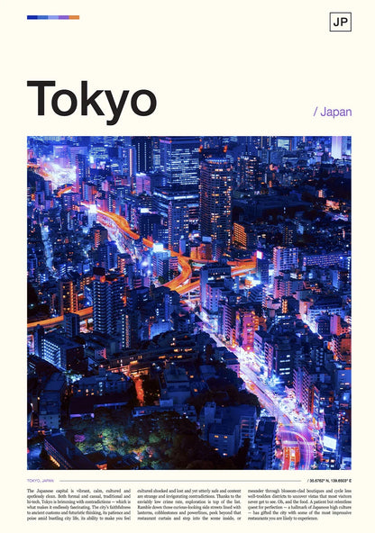 Aerial view of Tokyo at night with illuminated streets and buildings.