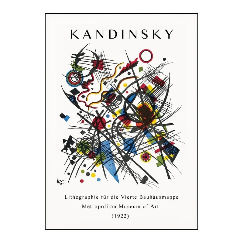Abstract artwork with colorful lines and shapes, featuring the name Kandinsky.