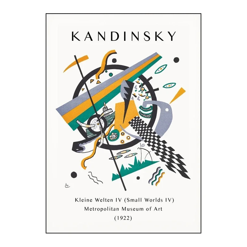 Abstract art piece with geometric shapes and text, featuring the artist's name and artwork details.