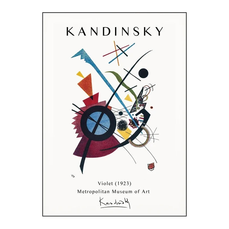 Abstract artwork with geometric shapes and Kandinsky's signature, displayed on a white background.