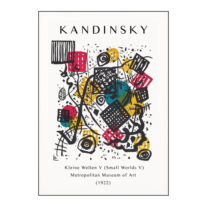 Abstract artwork with geometric shapes and Kandinsky's name on a white background