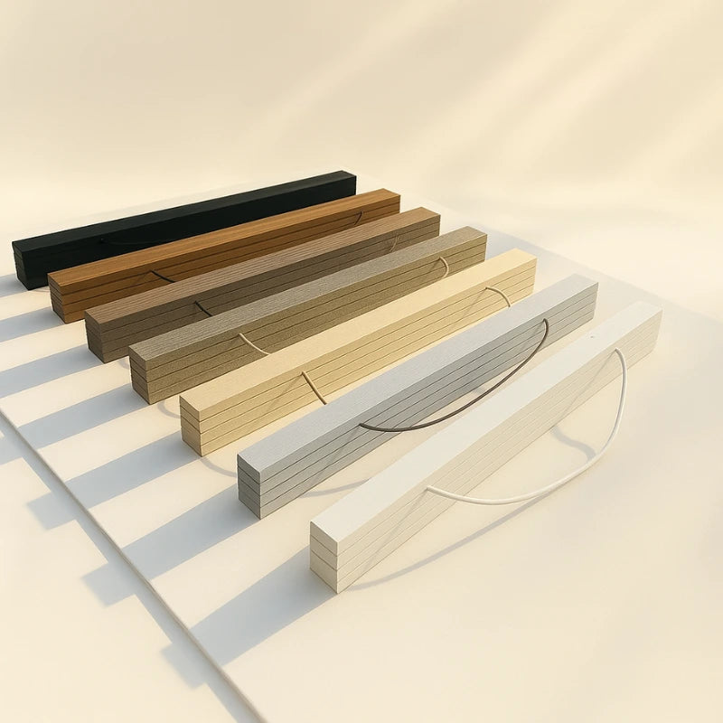 Set of wooden planks in various colors on a light background