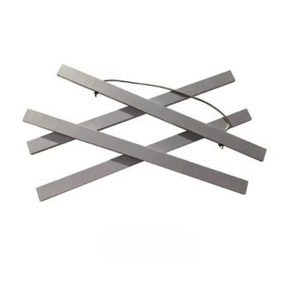 Metallic strip with a central circular component on a white background