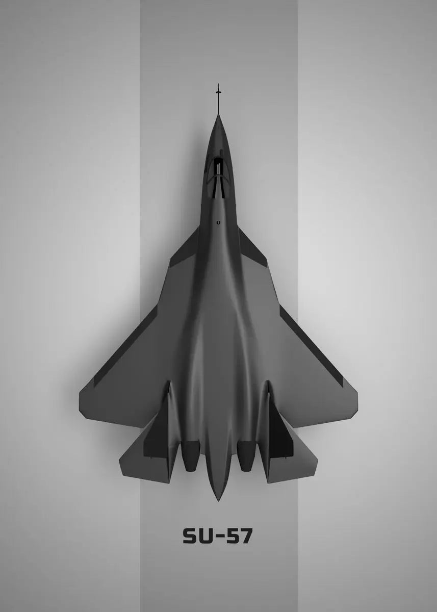 Model of a SU-57 fighter jet on a gray background
