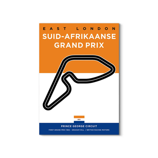 Poster of East London Suid-Afrikaanse Grand Prix with track layout illustration. Canvas & Curio