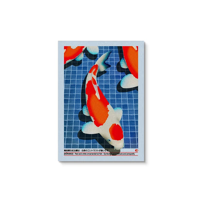 Decorative paper with Koi fish design on a blue grid background