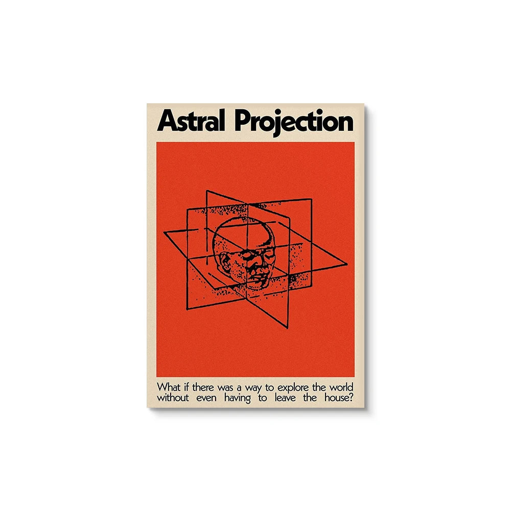 Poster with 'Astral Projection' text and abstract design on a red background