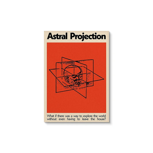 Poster with 'Astral Projection' text and abstract design on a red background Canvas & Curio