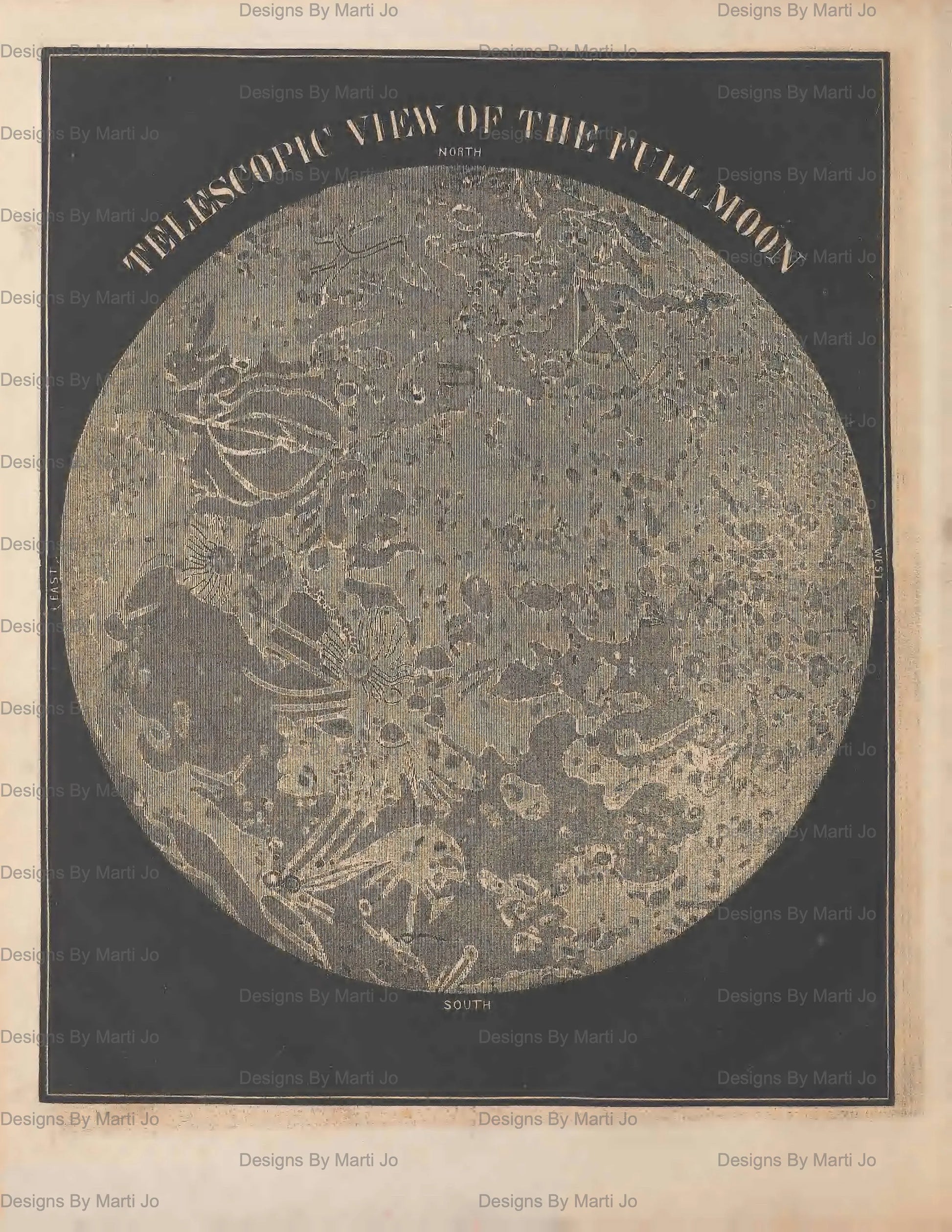 Vintage-style illustration of a telescopic view of the full moon
