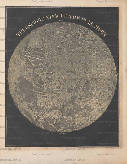 Vintage-style illustration of a telescopic view of the full moon