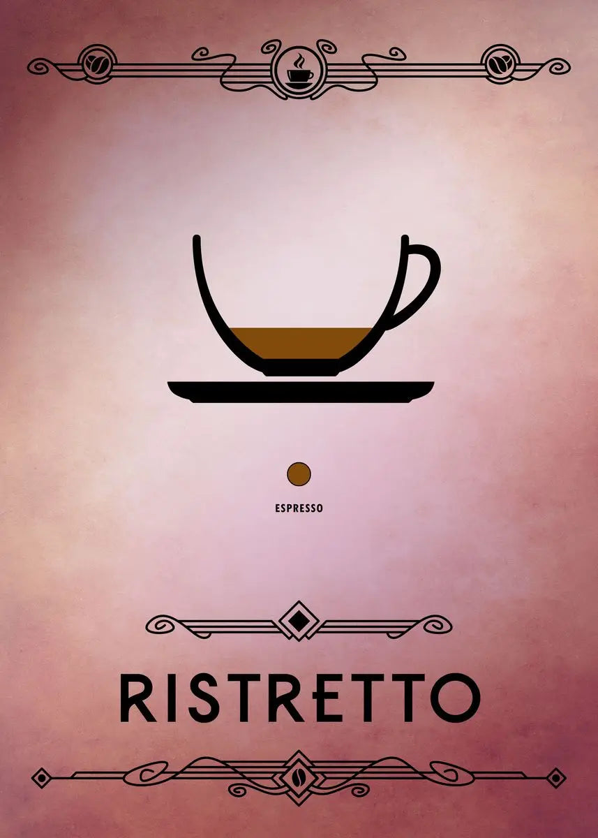 Silhouette of an espresso cup with 'Ristretto' text on a pink background