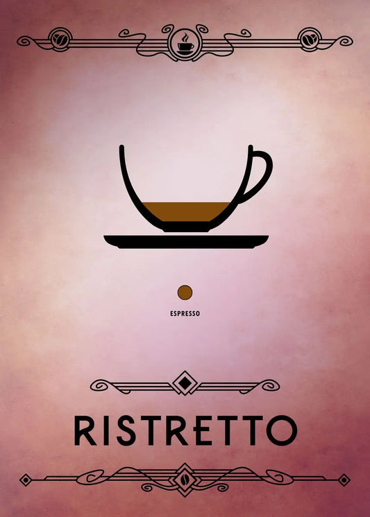 Silhouette of an espresso cup with 'Ristretto' text on a pink background Canvas & Curio