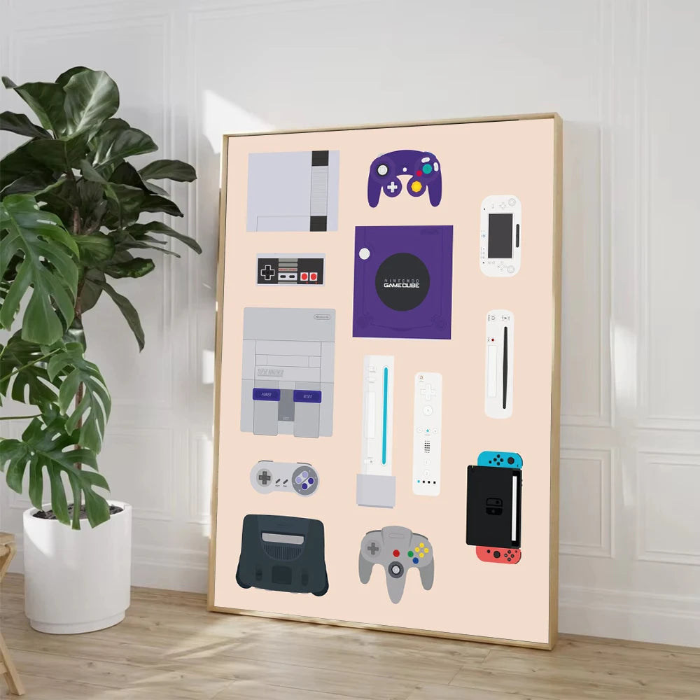 Retro Gaming Controllers Collection - Canvas & Curio